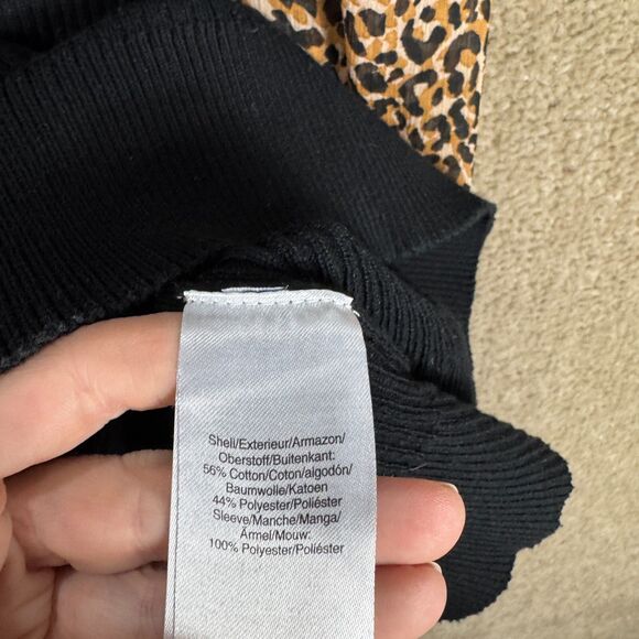 DKNY Sweater Top Womens Large L Black/Cheetah Repeat Ribbed Puff Shoulder V Neck - Picture 8 of 10